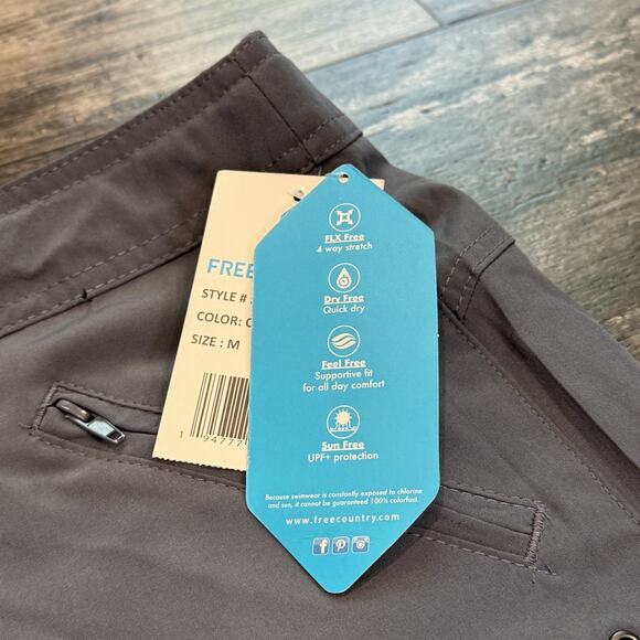 Free Country Shorts Womens Medium Grey Swim Trunks Boardshorts UPF Quick Dry NEW - Picture 9 of 16